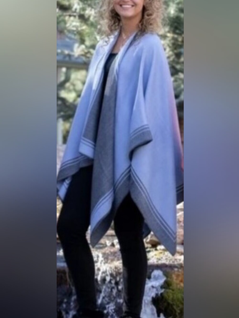 NWT-Wrap By FIBRE BY AUSKIN In Periwinkle/Gray OS Reversible- Alpaca Blend